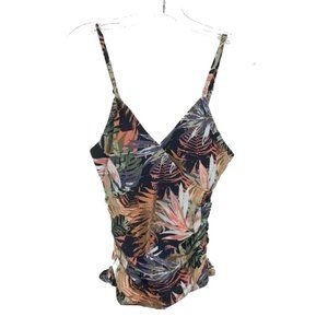 NWOT Womens Size 4 Garnet Hill Multicolor Tropical Ruched Surplice Tankini Top